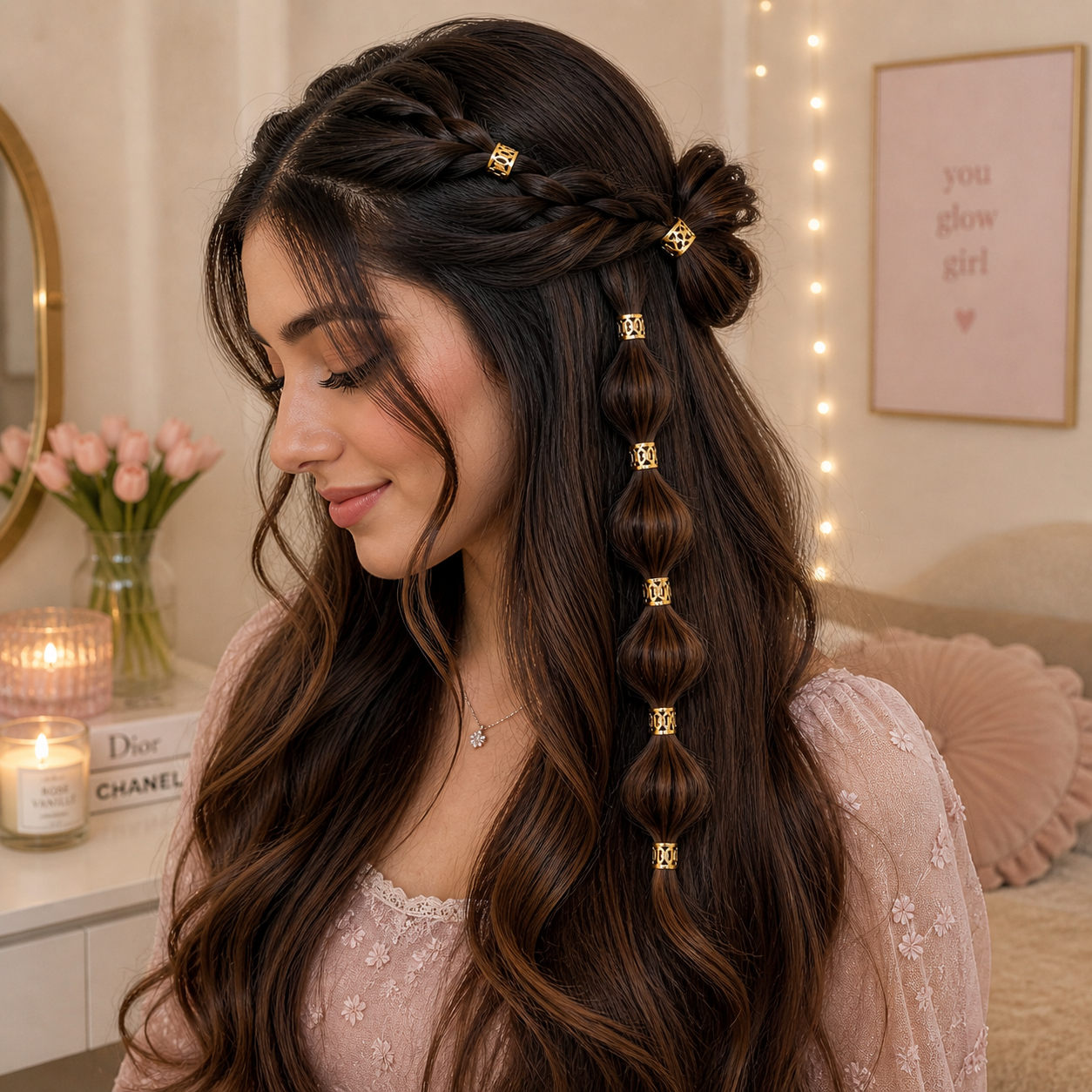 Golden Braid Hair Rings – Stylish Hair Decoration Set ✨👑