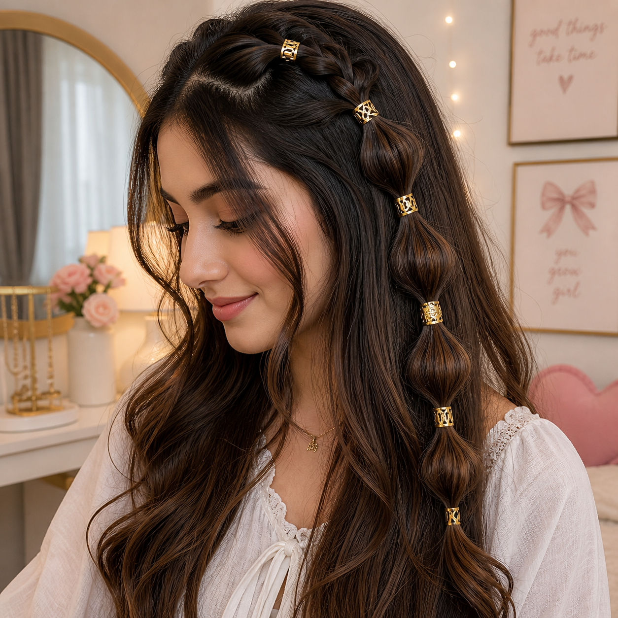 Golden Braid Hair Rings – Stylish Hair Decoration Set ✨👑