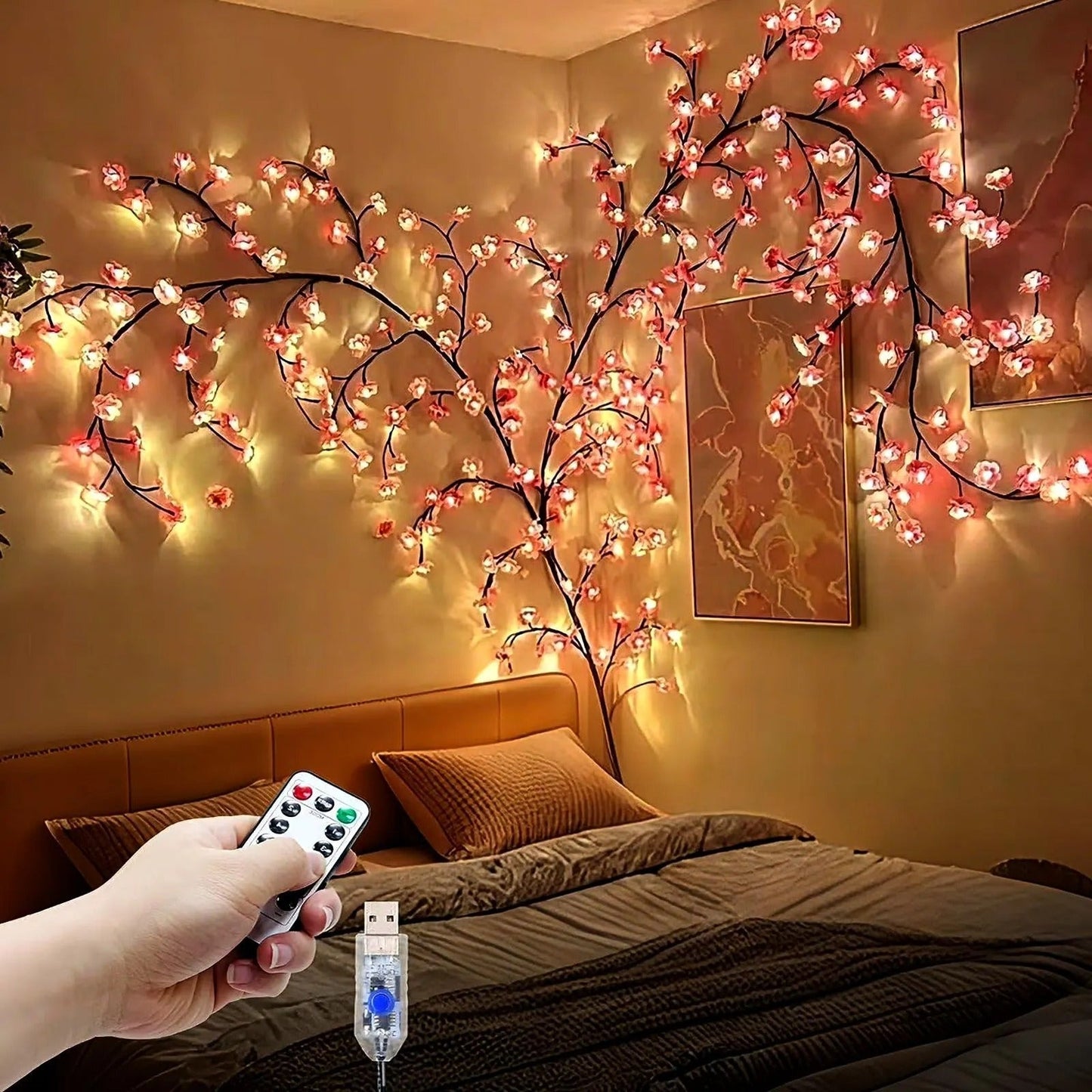 Cherry Blossom Tree Lights, USB Powered Vine With 96 LEDs