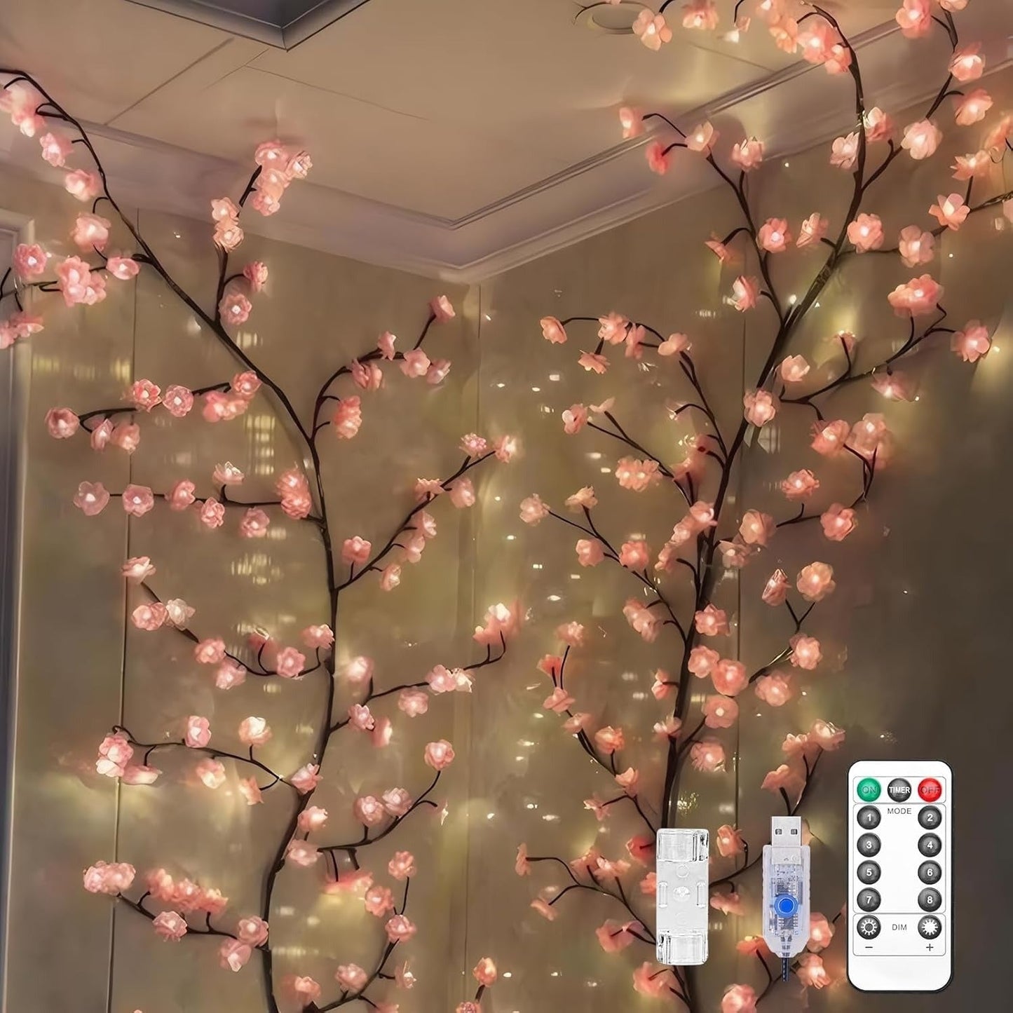 Cherry Blossom Tree Lights, USB Powered Vine With 96 LEDs